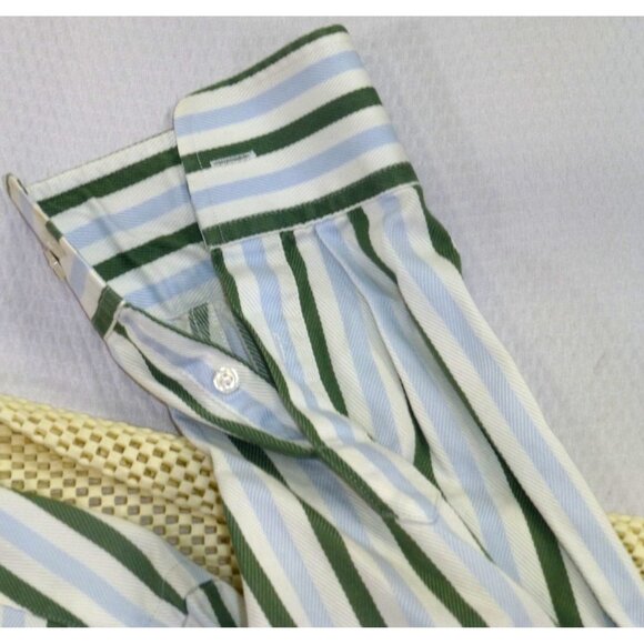 GAP Classic Fit Green & Blue Striped Button-Up Shirt 16-16.5 Long Sleeve Casual - Picture 10 of 11